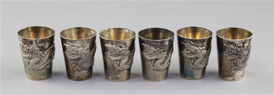 A set of six early 20th century Chinese Export silver tots, 6 oz.